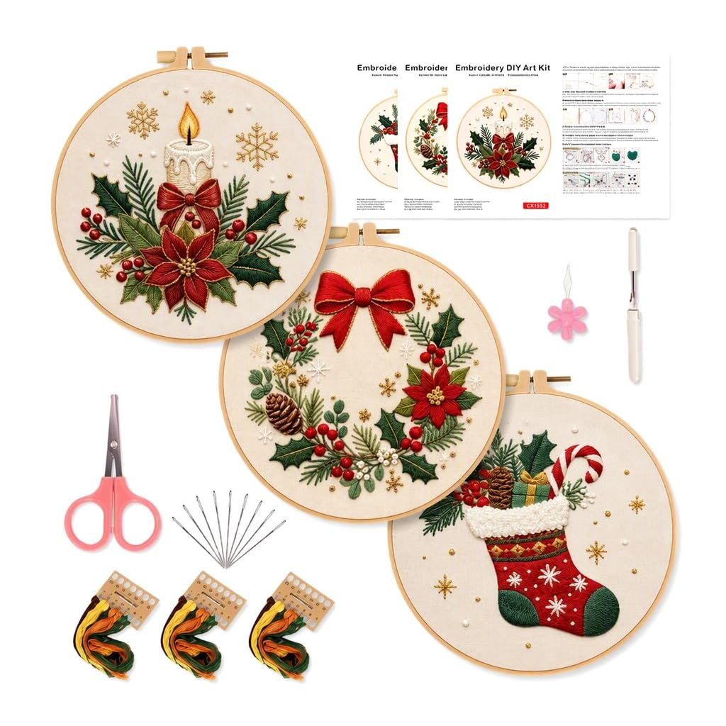 Comforso 3-Pack Christmas Embroidery Kit DIY Needlepoint Supplies Set