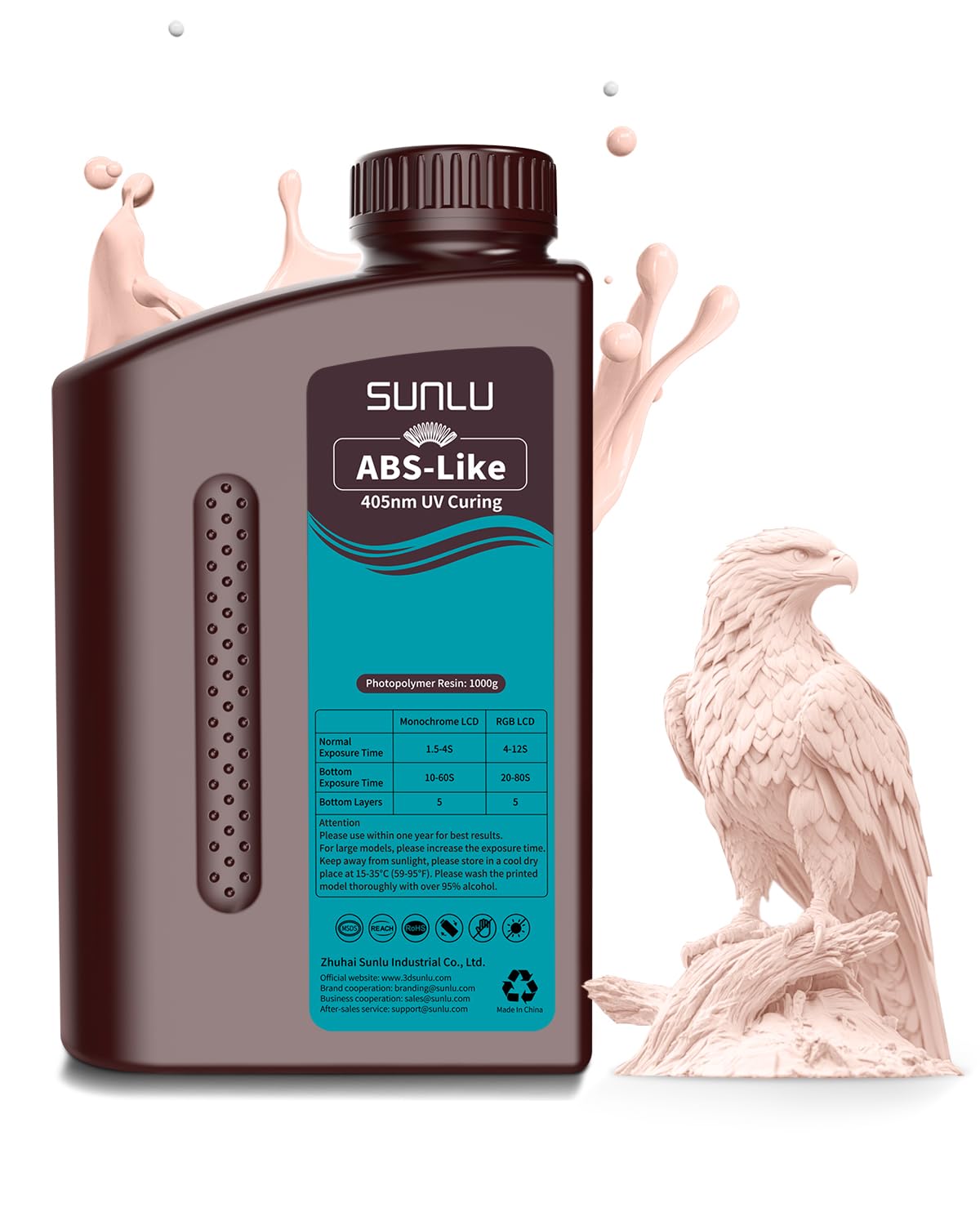 SUNLU 1000G ABS Like Resin for 3D Printer, 405nm UV Curing Photopolymer Rapid 3D Resin for 2K 4K 6K 8K LCD/DLP/SLA 3D Printers, Non-Brittle & High Precision & Low Shrinkage, 1KG, Beige