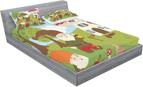 Miniatura 29 de Ambesonne Juego de sábanas bajeras y fundas de almohada con diseño de gato durmiendo en luna creciente, estrellas, sueños nocturnos, juego de ropa