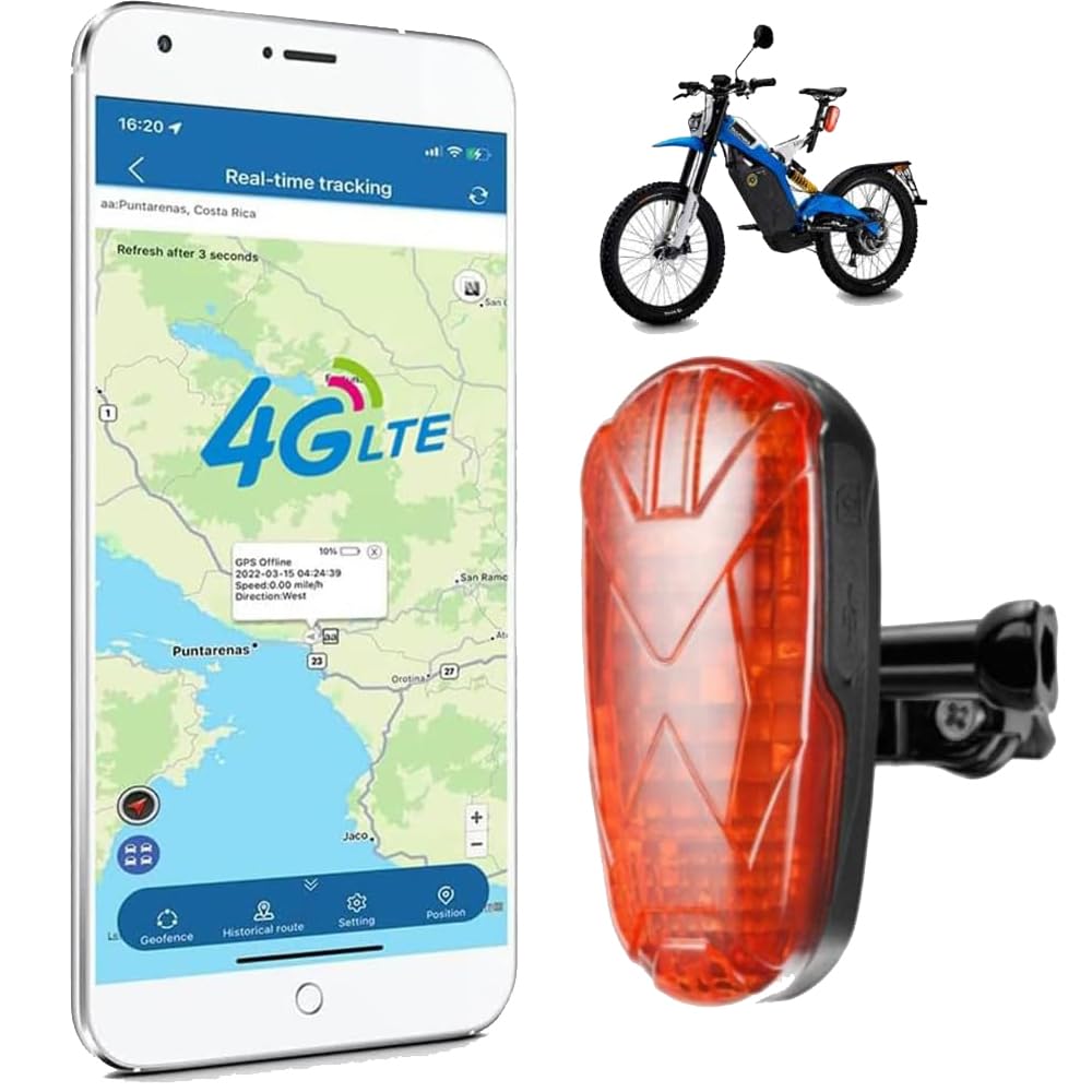 TKMARS Fahrrad GPS 4G GPS Ortungsgerät für E-Bike Roller Motorrad Lenker, Echtzeit Peilsender Tracker und wasserdicht, Wiederaufladbar, SOS-Alarm, mit APP/Webplattform