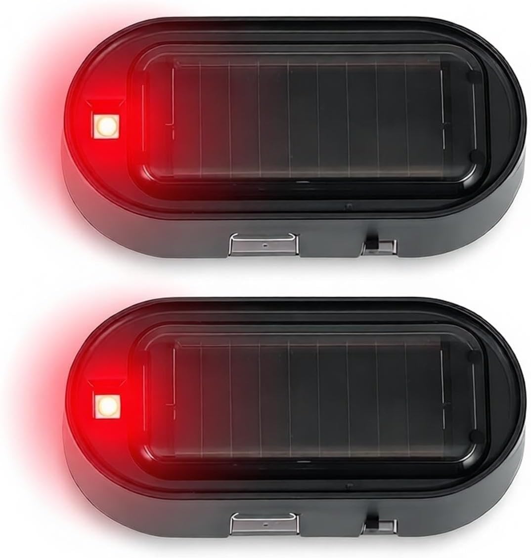 Shudyear Car Solar Power Simulated Dummy Alarm，Anti-Theft LED Flashing Security Light Fake lamp with USB Charger Port，Car Accessories for Most Cars,2PCS (red)