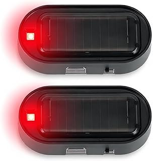 Shudyear Car Solar Power Simulated Dummy Alarm，Anti-Theft LED Flashing Security Light Fake lamp with USB Charger Port，Car Accessories for Most Cars,2PCS (red)