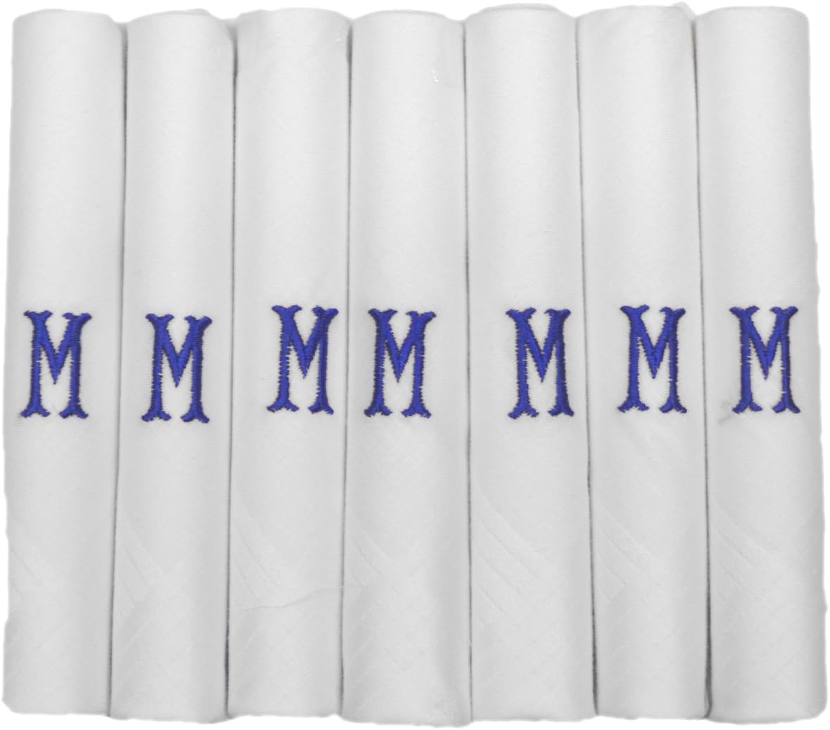 DUDU N GIRLIE Mens/Gentlemens White Satin Bordered Handkerchiefs with & Blue Embroidered Initials, M, One Size