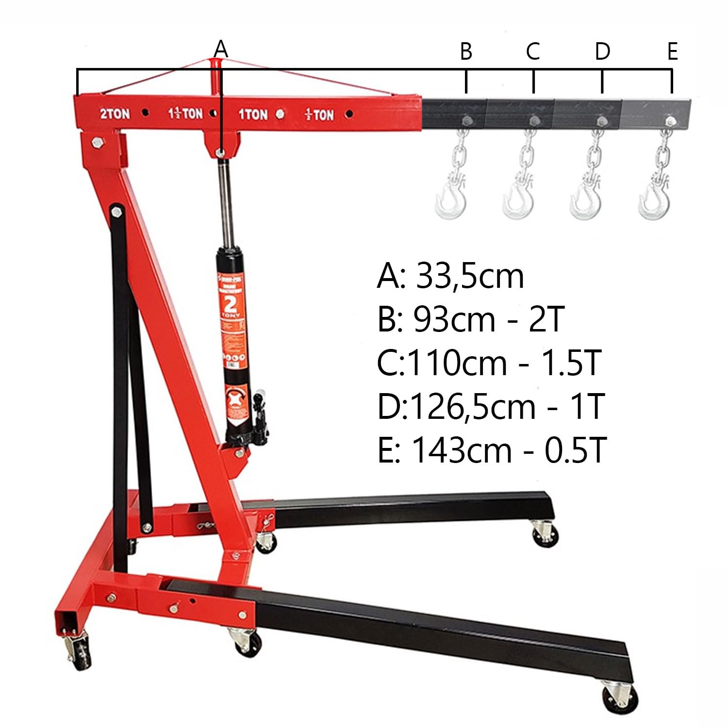 Grue hydraulique 2000 kg d'atelier, pliable, charge 2T, levage moteurs
