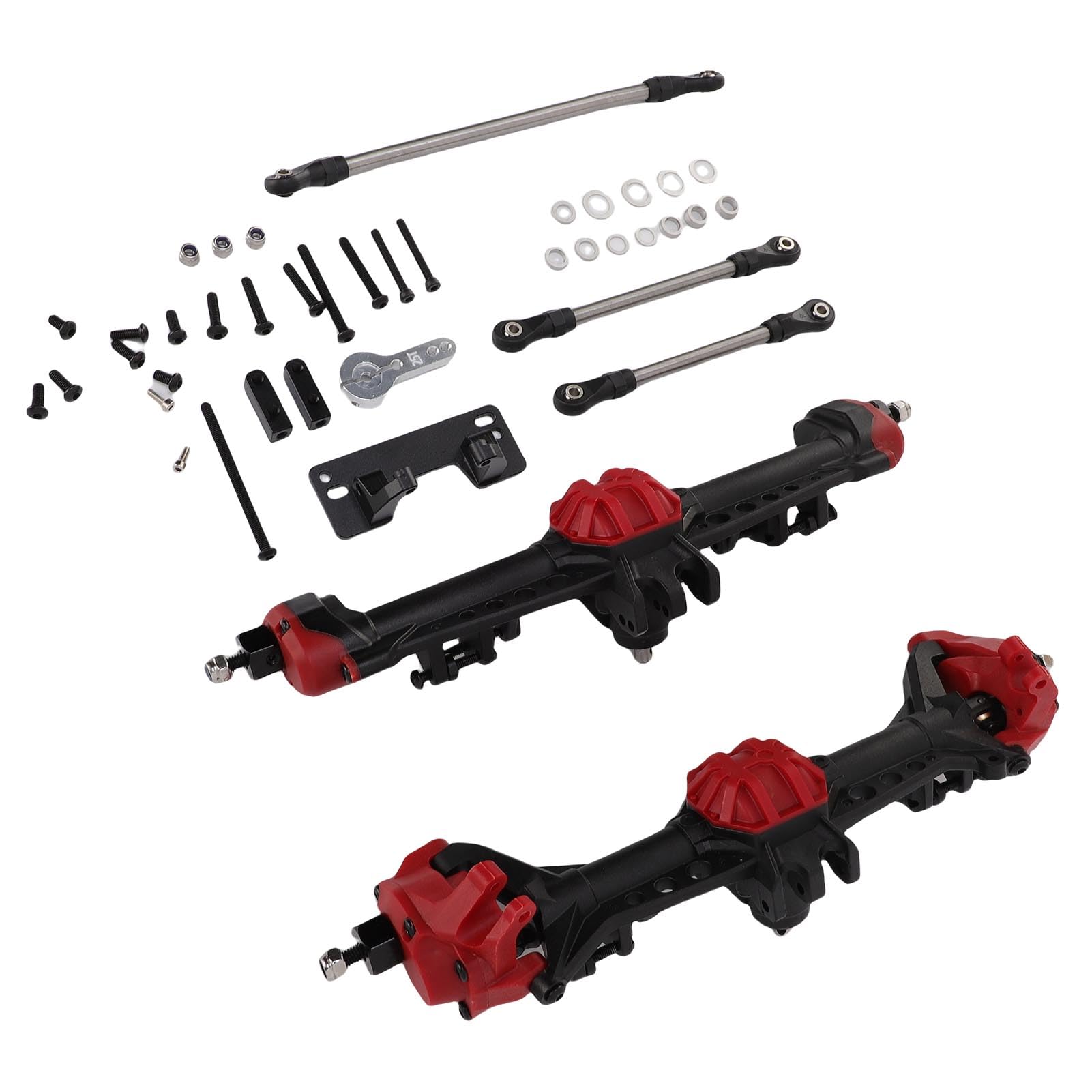 Generic RC Crawler Ulepszony Zestaw Przedniej Osi Tylnej z matową teksturą do Samochodu RC Axial SCX10 II w Skali 1/10, Kompletny Zestaw Zamienny dla Entuzjastów Jazdy Terenowej (Czarny czerwony)