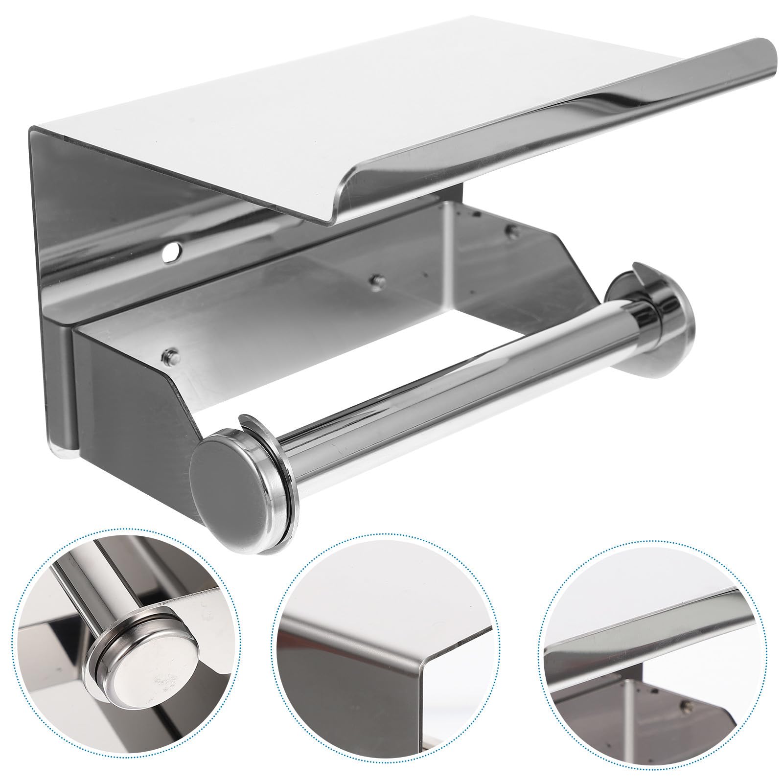 Portarotolo con Ripiano Argento in Acciaio Inox di Carta Igienica | Portarotolo di Carta Igienica con Ripiano, Design con Mensola, Antiruggine, per Bagno di Casa e Hotel