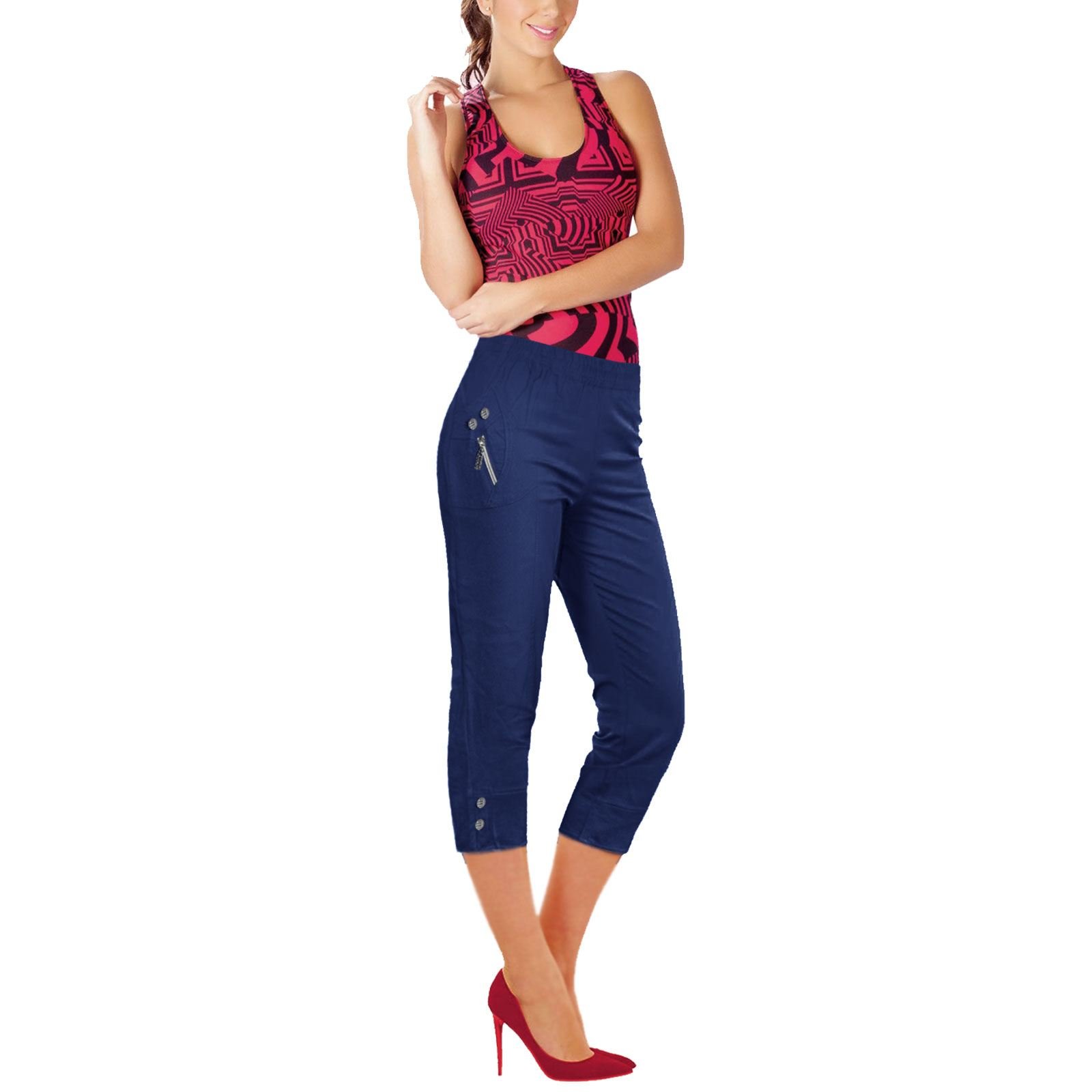 Ga Communications Women's Navy Cropped Trouser 3/4 Shorts Capri Elasticated Stretch Regular Pants[,22]