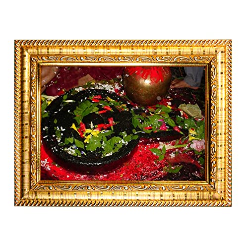 Image of Hawai Lord Baidyanath Jyotirlinga Home Decor Worship Use Wall Hanging Wooden Photo Frame, 8.5x7 inch, SFDI294 GLD FRM GRP