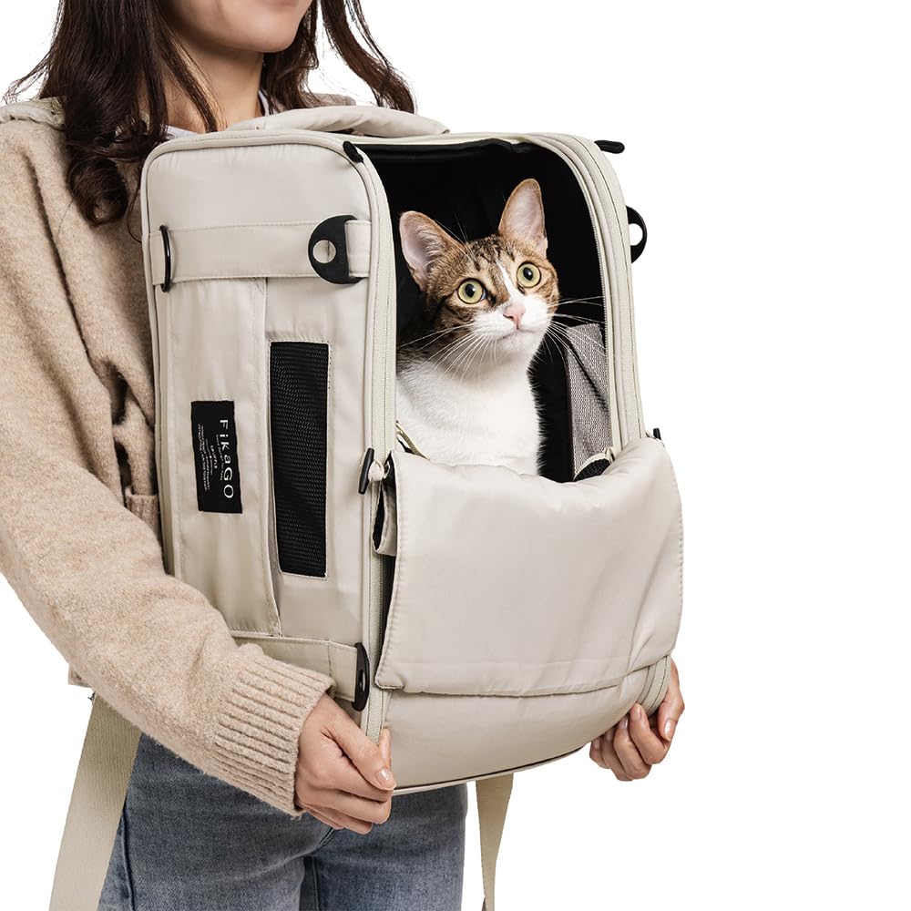 FikaGO Borsa da viaggio 3 in 1 per cani e gatti Truffle Plus - Zaino, Borsa a tracolla e bagaglio a mano (Creamy Cloud, L)
