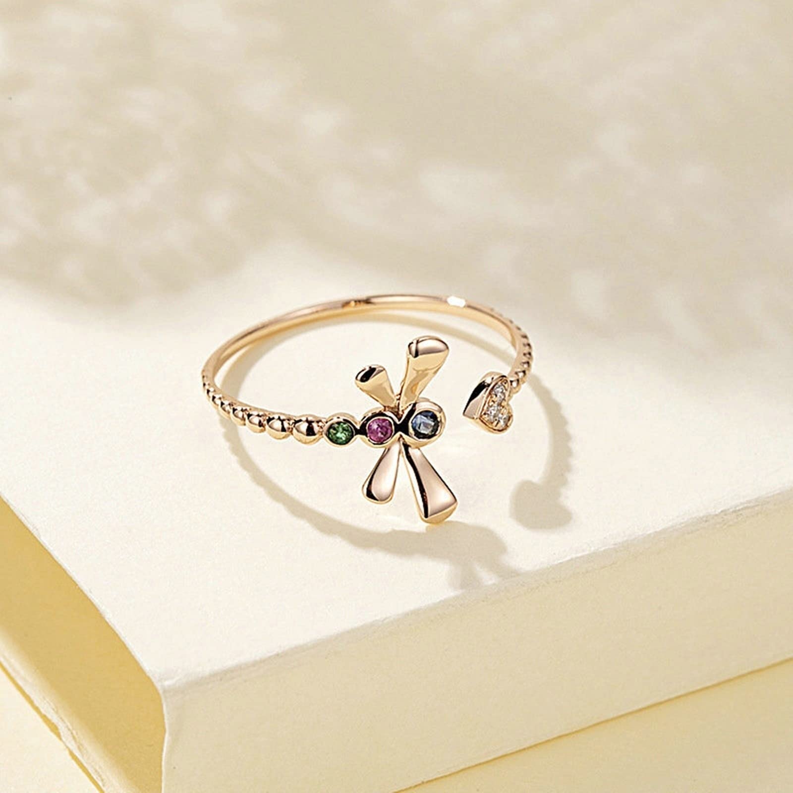 Anello Dorato Oro Rosa 18K, Libellula Del Cuore Anelli Donna Bianco Diamante Verde Rosa Blu Zaffiro Rubino Smeraldo 0.017ct Anello Fidanzamento