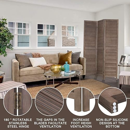 Miniatura 5 de Pantalla de privacidad de madera de 3 paneles, 4.3 pies de alto, separadores de pared de pared de división independiente, pantallas de privacidad de