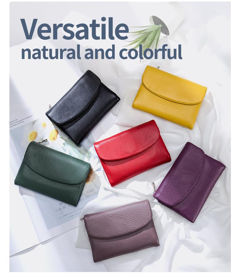 Unisex Pebble Leather Wallet Soft Small Leather Wallet for Women Men Relevantk RFID Anti-Theft Protection Large Capacity Coin Purse Card Holder (Beige)3