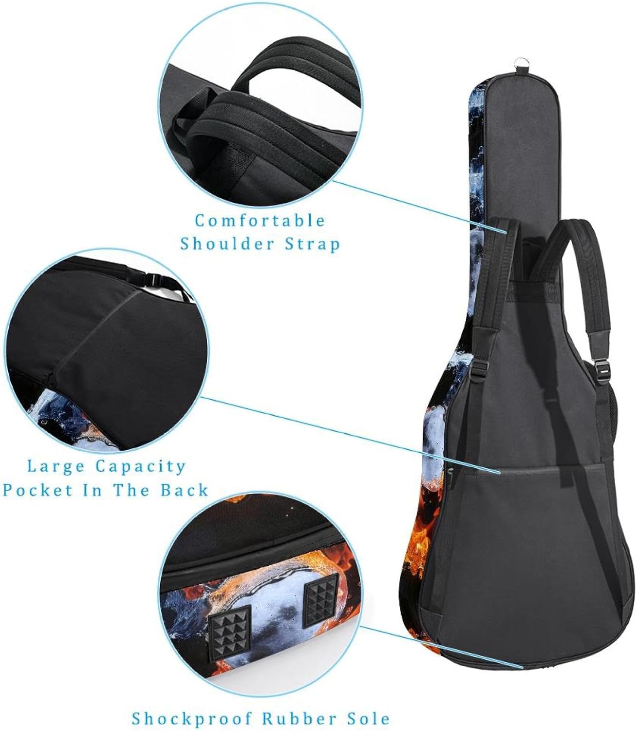 40 41 42 Inch Acoustic Guitar Bag, 0.4 In Thick Sponge Padded Guitar Case Gig Bag with Back Hanger Loop and 2 Pockets, Symbol of Yin-Yang