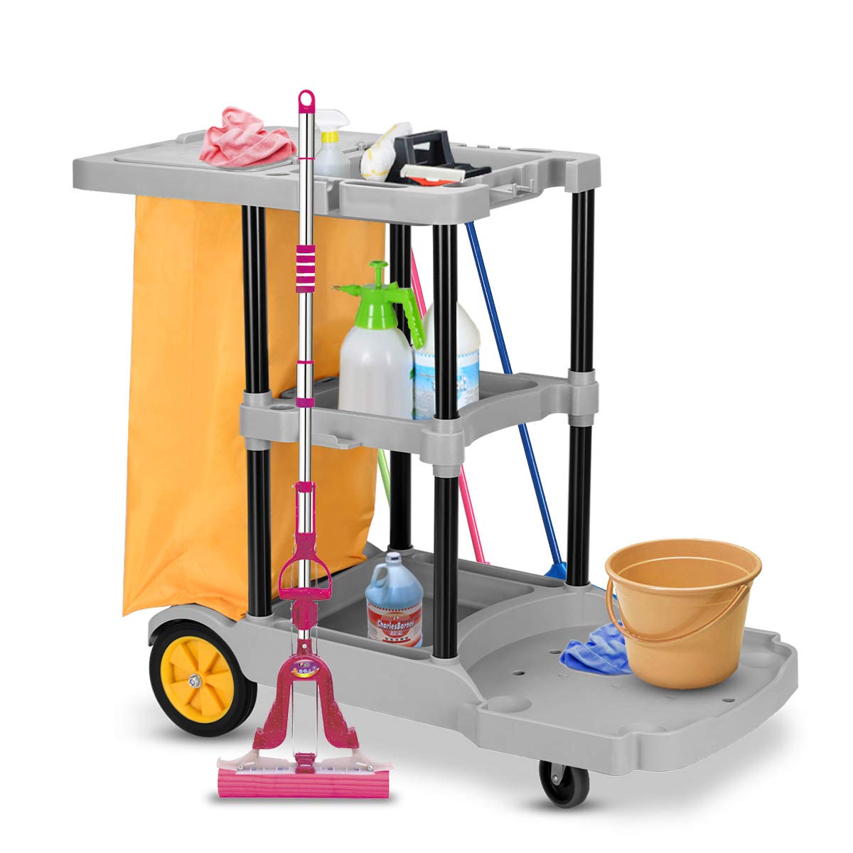 Buy Goplus Commercial Janitorial Cart Heavy Duty Cleaning Utility Cart