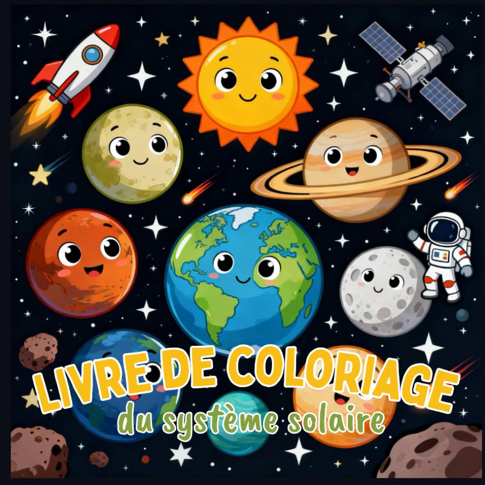 Livre de coloriage du système solaire: Planètes, étoiles et espace à colorier pour enfants – dessins éducatifs et amusants