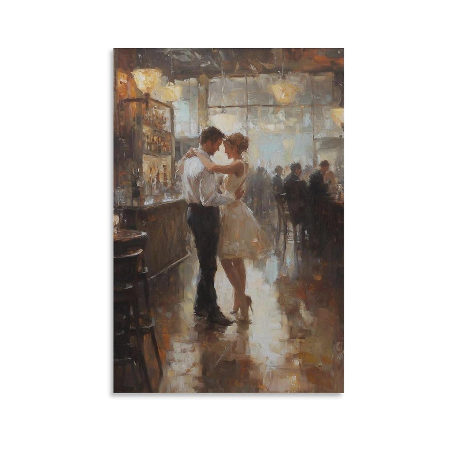 BNCEDJK Romantic Dance - Intimate Couple Oil Painting Canvas Poster Bedroom Decor Landscape Office Room Decor Gift 24x36inch(60x90cm)