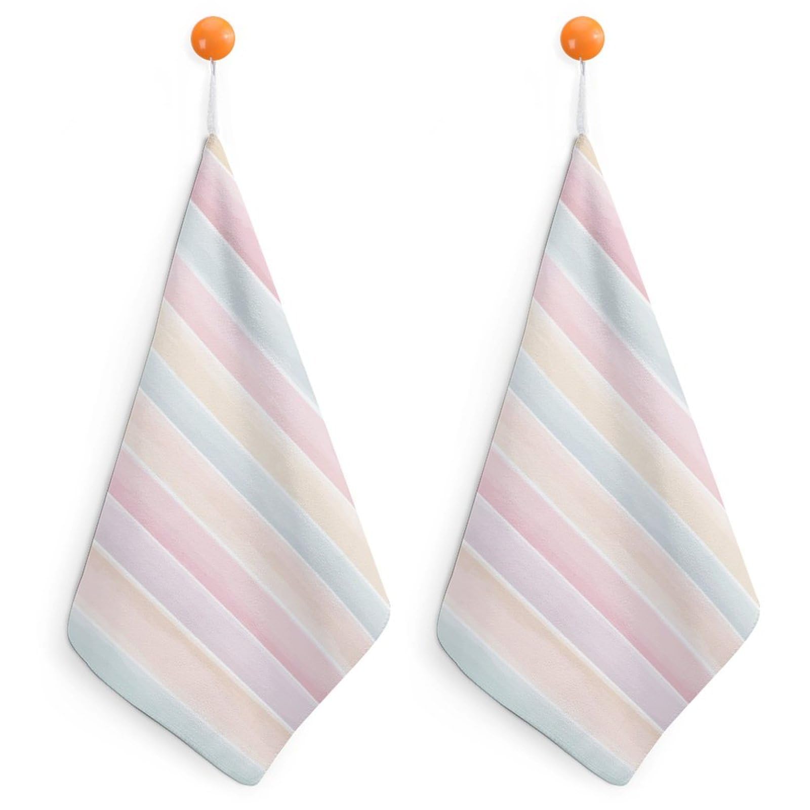 Jubonexis Width Vertical Stripes in Pink Peach Mint Cream Small Hand Towel with Hanging Loop 2 PCS Absorbent Soft Wash Cloth for Kitchen Bathroom