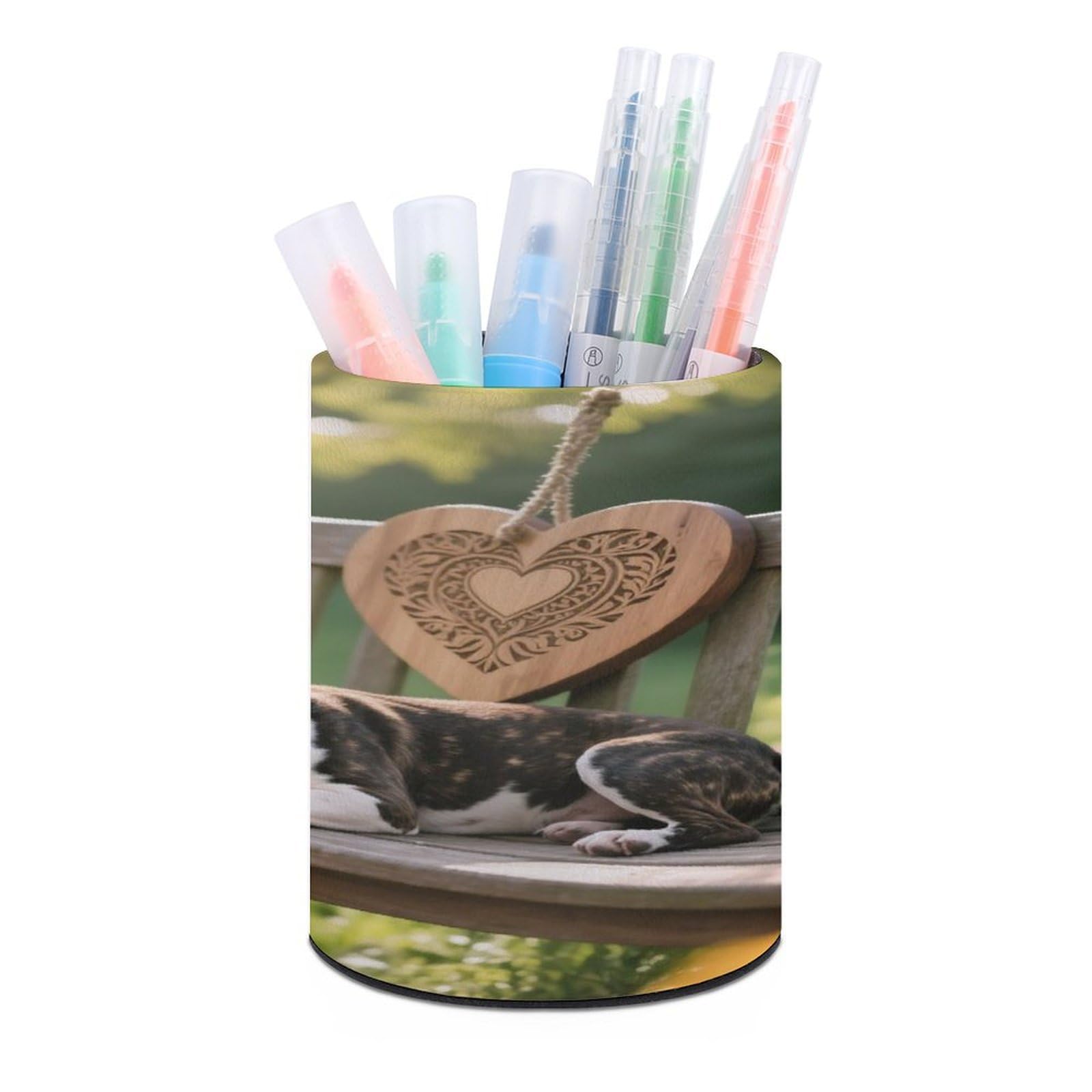 VstaDank Boston Terrier Pen Holder Round Pencil Holder Cup Pen Container PU Leather Desk Organizer Stand Decor Brush Scissor Holders Decoration Office Desk Home (3.1 X 3.9 Inches)