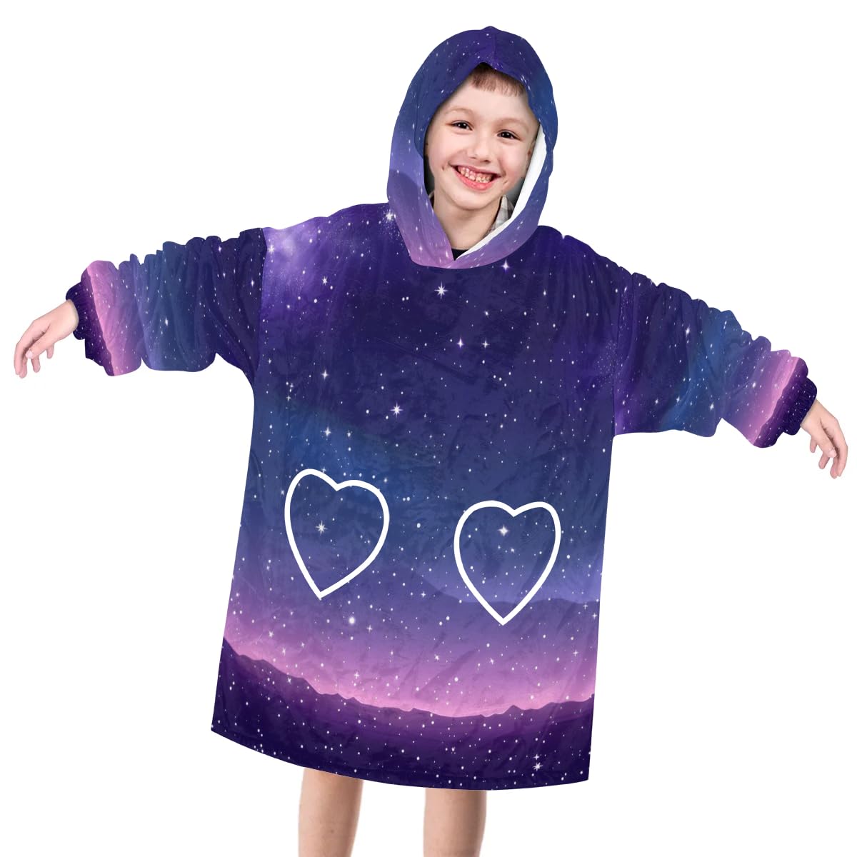 Wearable Blanket Hoodie for Kids, Luminous Starry Sky Fleece Sweatshirt Blanket Oversized Blanket Sweatshirt with Pocket Flannel Warm Hooded Blanket 6-10 Year Old Girl Boy Gift, One Size