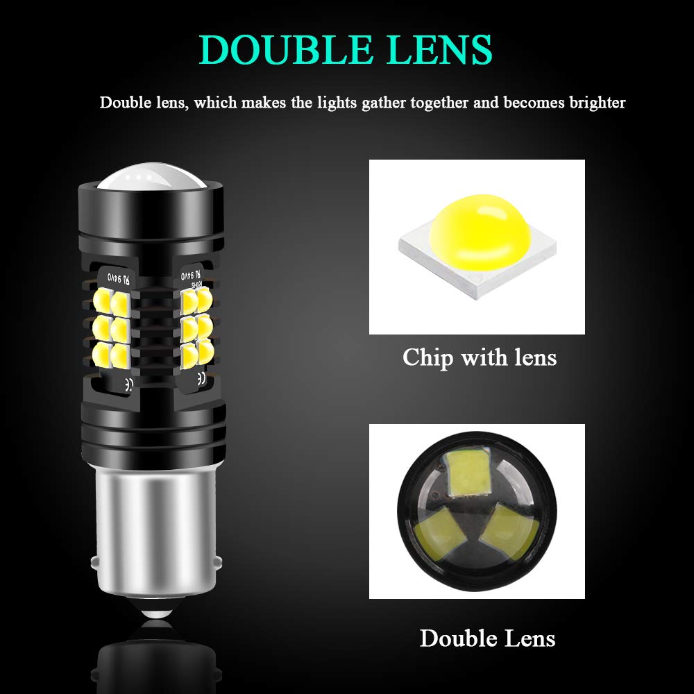 2X 1156 BA15S P21W bombilla LED luz de freno del coche luz de estacionamiento luz trasera luz antiniebla trasera 21SMD 3030 chip diseño de doble lente luz LED impermeable 12V-blanco