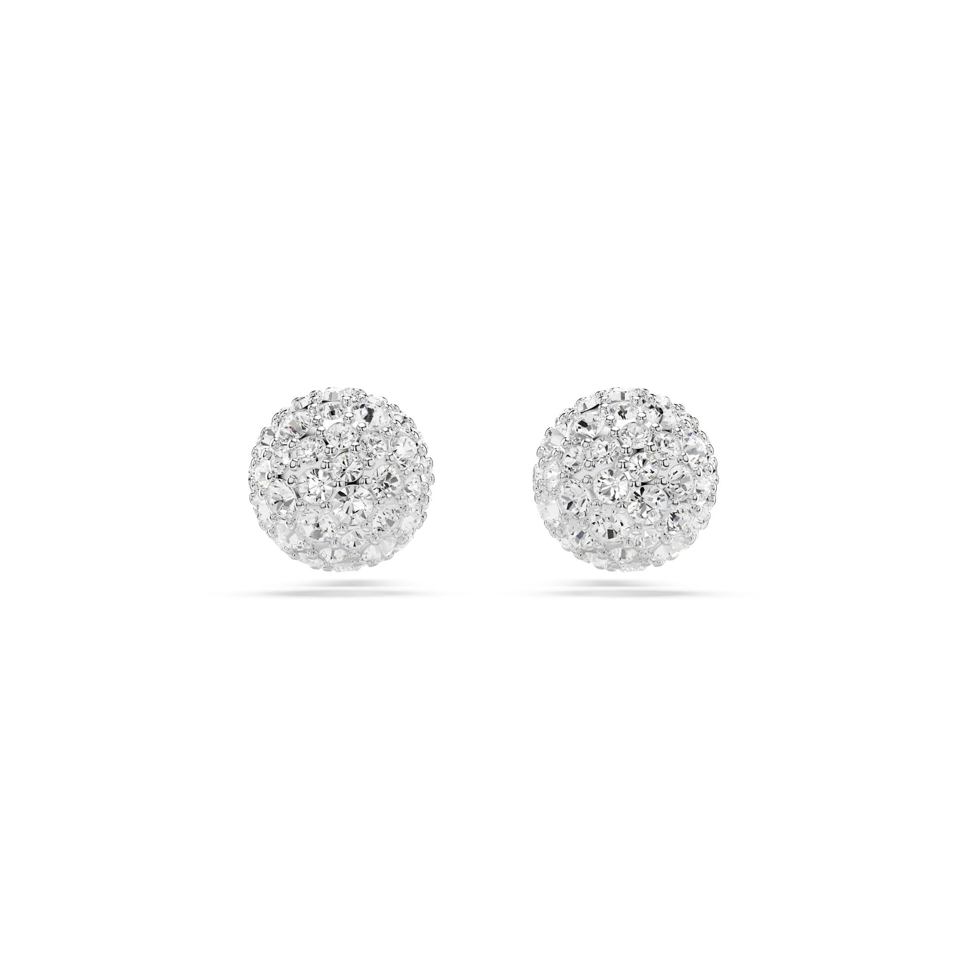 Swarovski Dextera - Pendientes de tuerca chapados en rodio con esfera de corte redondo, color blanco, 0.6 cm x 0.6 cm, Cristal, Cristales