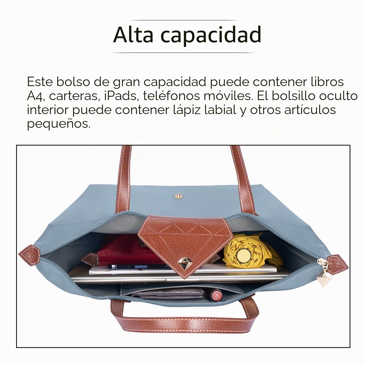 Bolsa de mano para mujer, elegante bolso de hombro de nailon impermeable y plegable, de viaje, para playa, trabajo o compras, tamaño grande