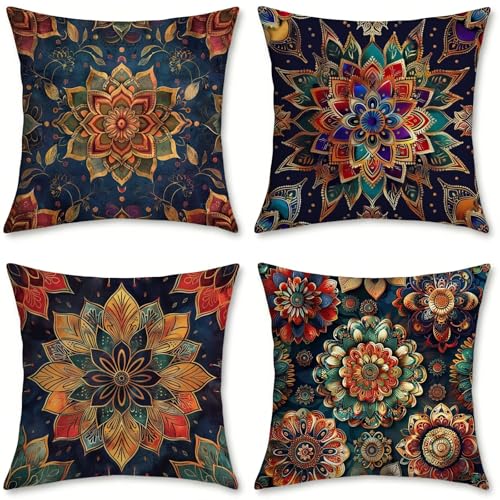 Funda Cojin 50x50 Juego de 4 Cojines Sofa Vino Tinto Cojines Exterior, Cojin Impermeable Lino Fundas de Almohada, Cuadrado Funda Almohada 4 Pack, Decoración Jardin Exterior, 50x50cm, Abstracto, o-529