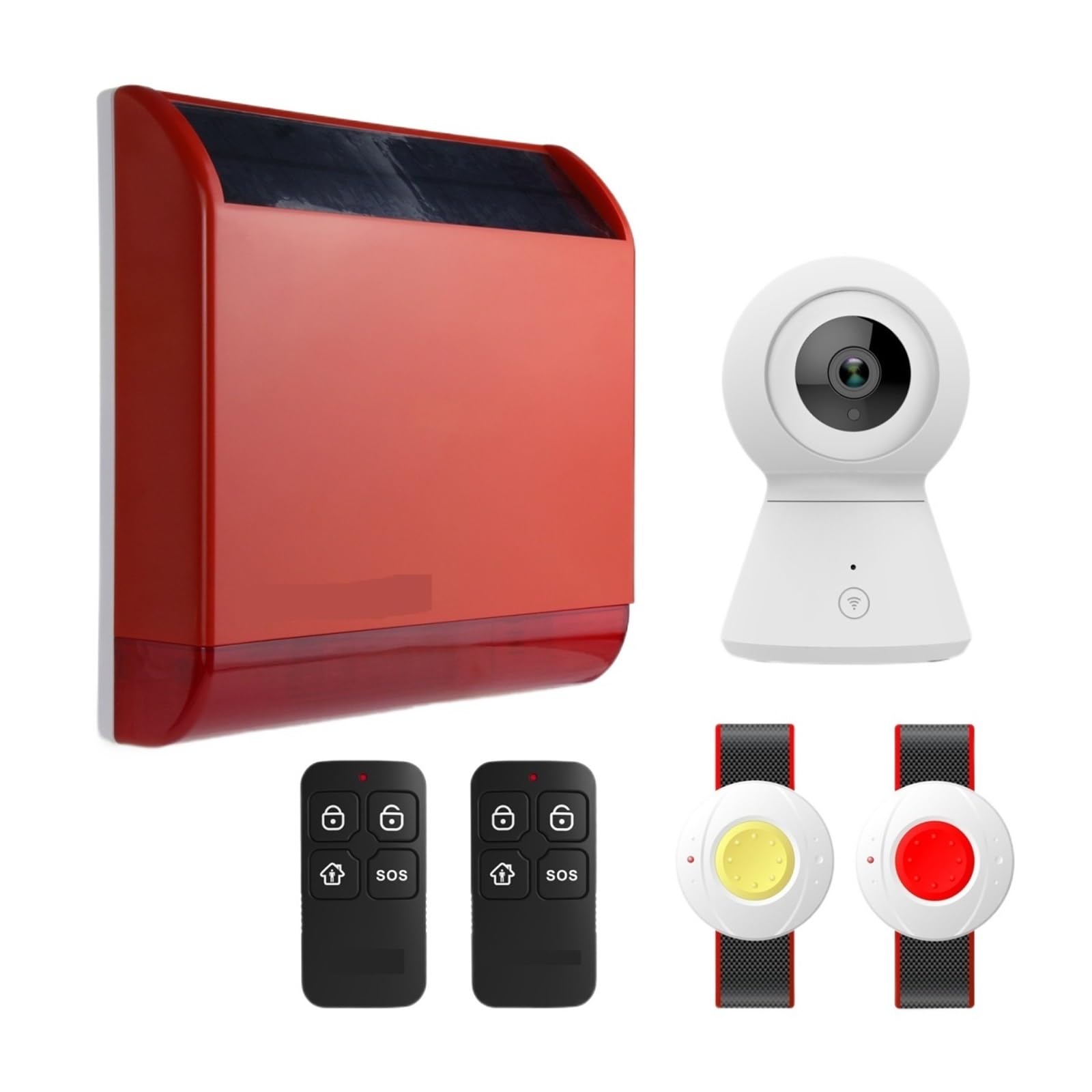 Sistema de alarma, De Alarma Al Aire Libre La Seguridad Del Antirrobo Sirena Flash Con Cámara 1080P Botón SOS For Los Ancianos/paciente(Set 2)
