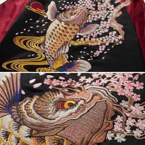 Satin Embroidery Bomber Jacket Oversized Spring Autumn Streetwear Coat Japanese Style Zip Up Windbreaker for Men3