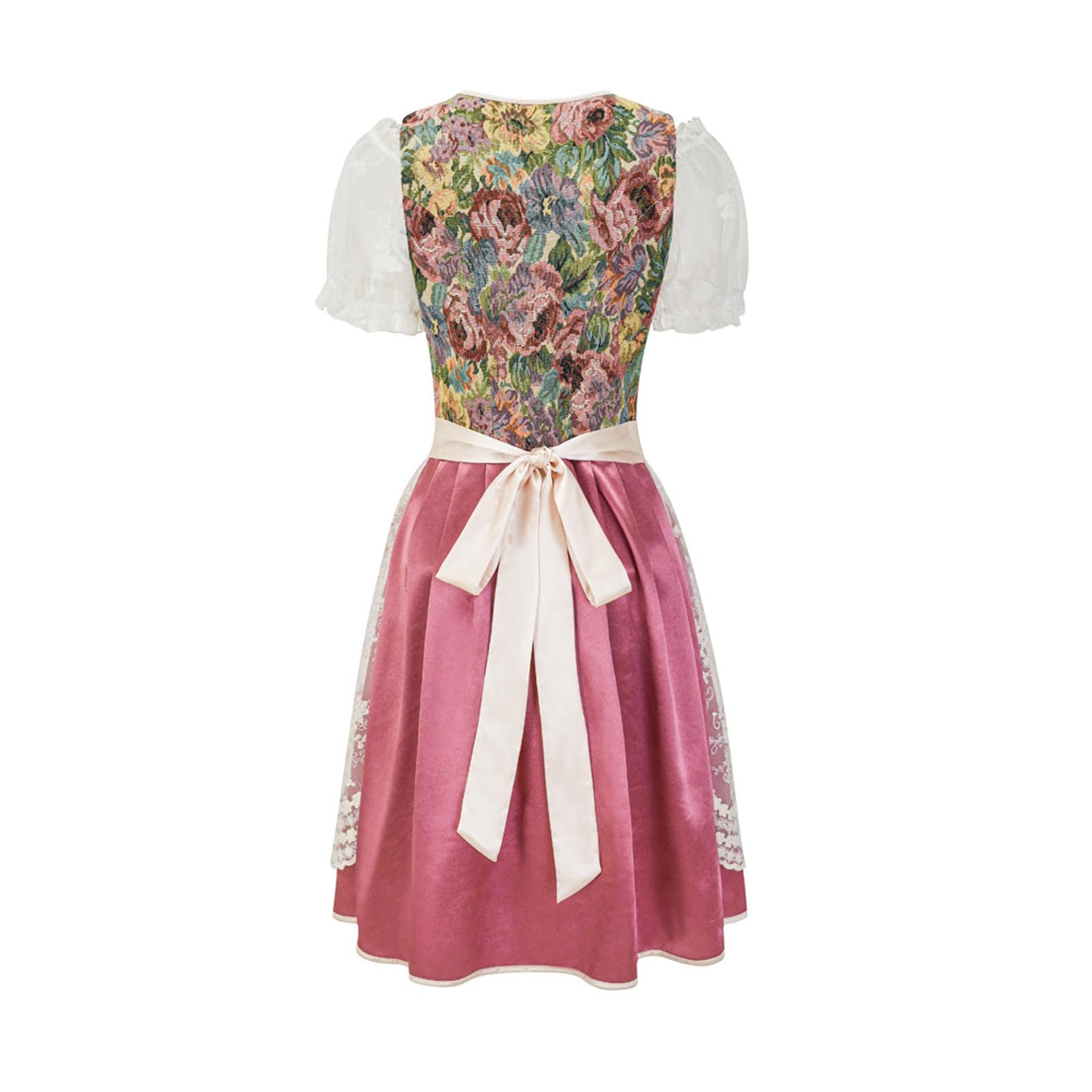 Generisch Dirndl Damen Kostüm Oktoberfest Kleid Spitze-Detail Karneval Maxi Bierfest Dresses Party Blumenmuster Wiesn Schürze Spitzenschürze Festlich Schleife Elegantes Dirndlkleid Knielang