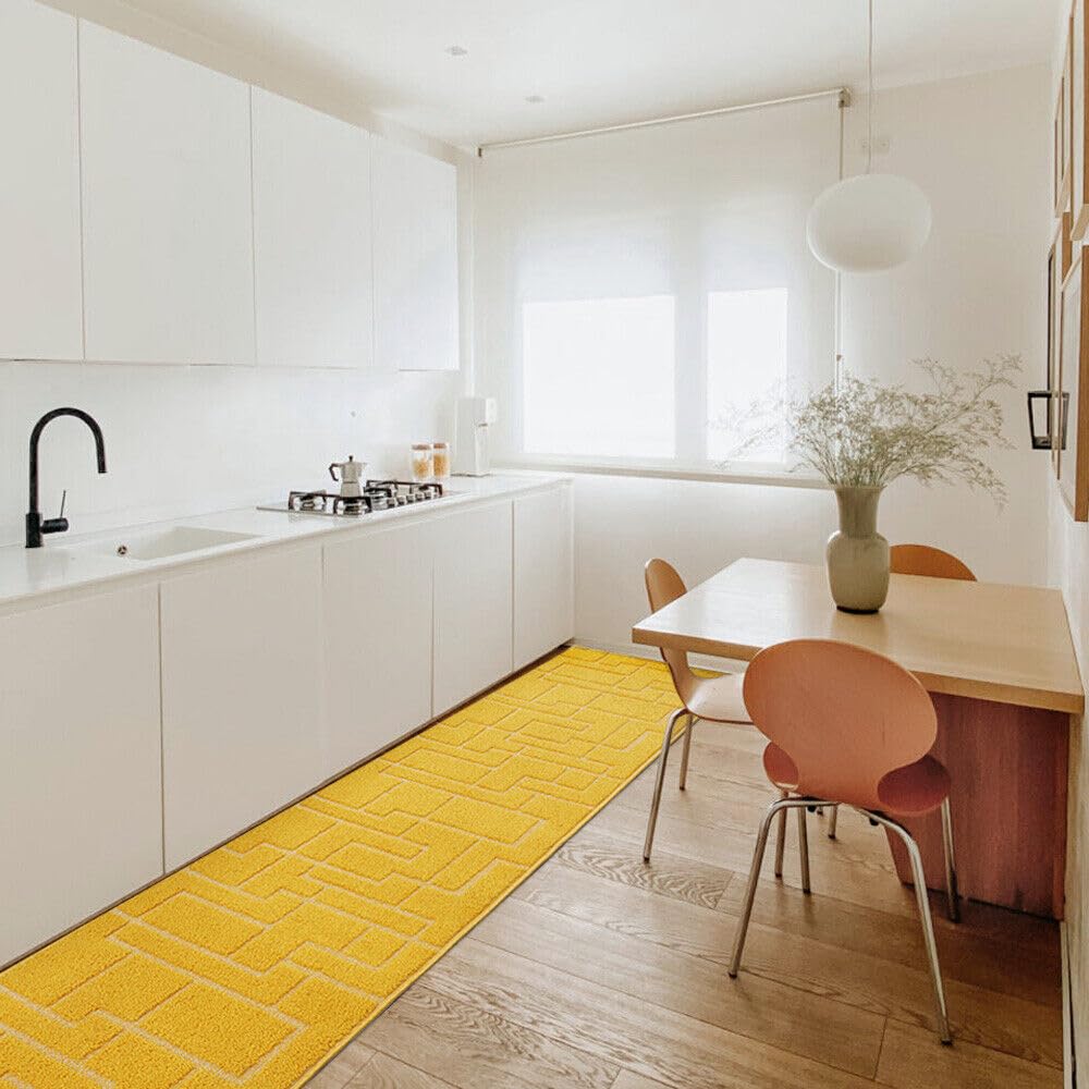 emmevi Tappeto Casa Cucina 3D Tinta Unita Design Geometrico Moderno Assorbente Antiscivolo 50x190 Giallo