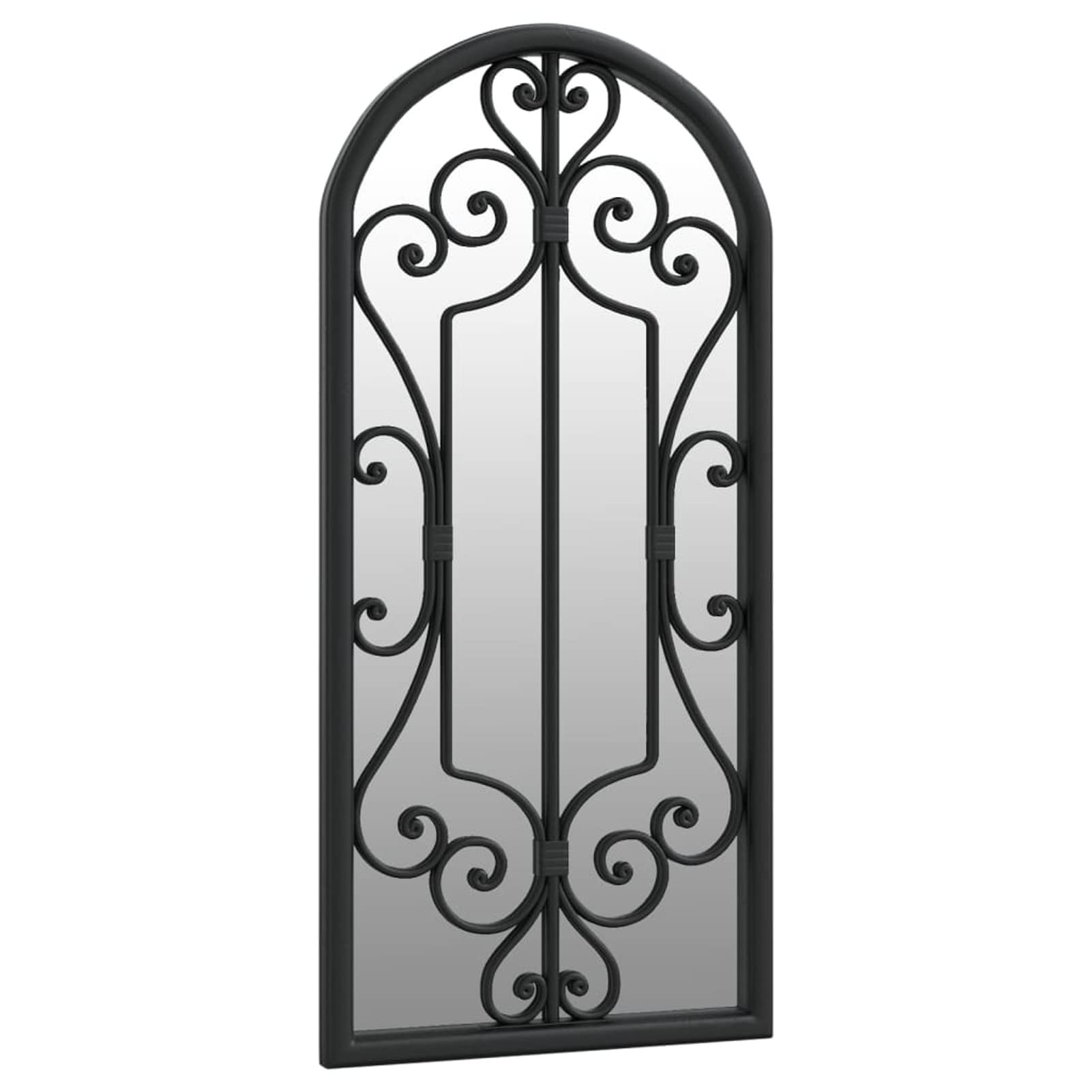 Miroir de jardin noir 100 x 45 cm en fer pour usage extérieur, miroir de jardin pour fenêtre d'église, mobilier extérieur, effet pierre