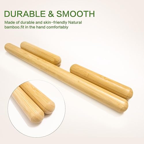 Miniatura 3 de GuaSha - 3 varillas de masaje de bambú sólido 100% natural, rodillos de masaje de bambú para espalda, piernas, cuerpo completo, masaje de tejido