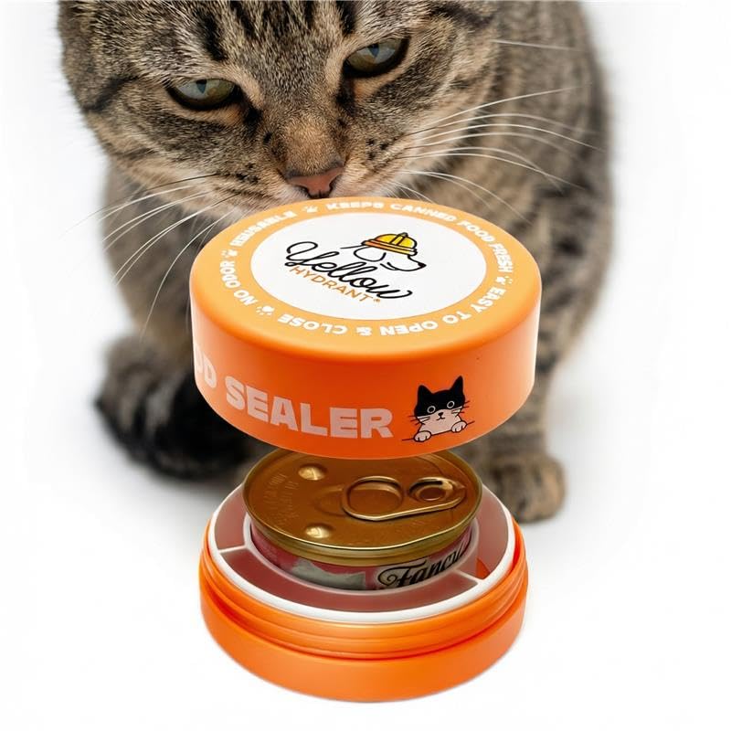 Yellow Hydrant Canned Cat Food Storage Container Patent Pending Reusable Airtight Can Cover Pet Food Sealer - Keeps Cat Food Container Sealed and Fresh in the Fridge Eliminates Odor (1 pack)
