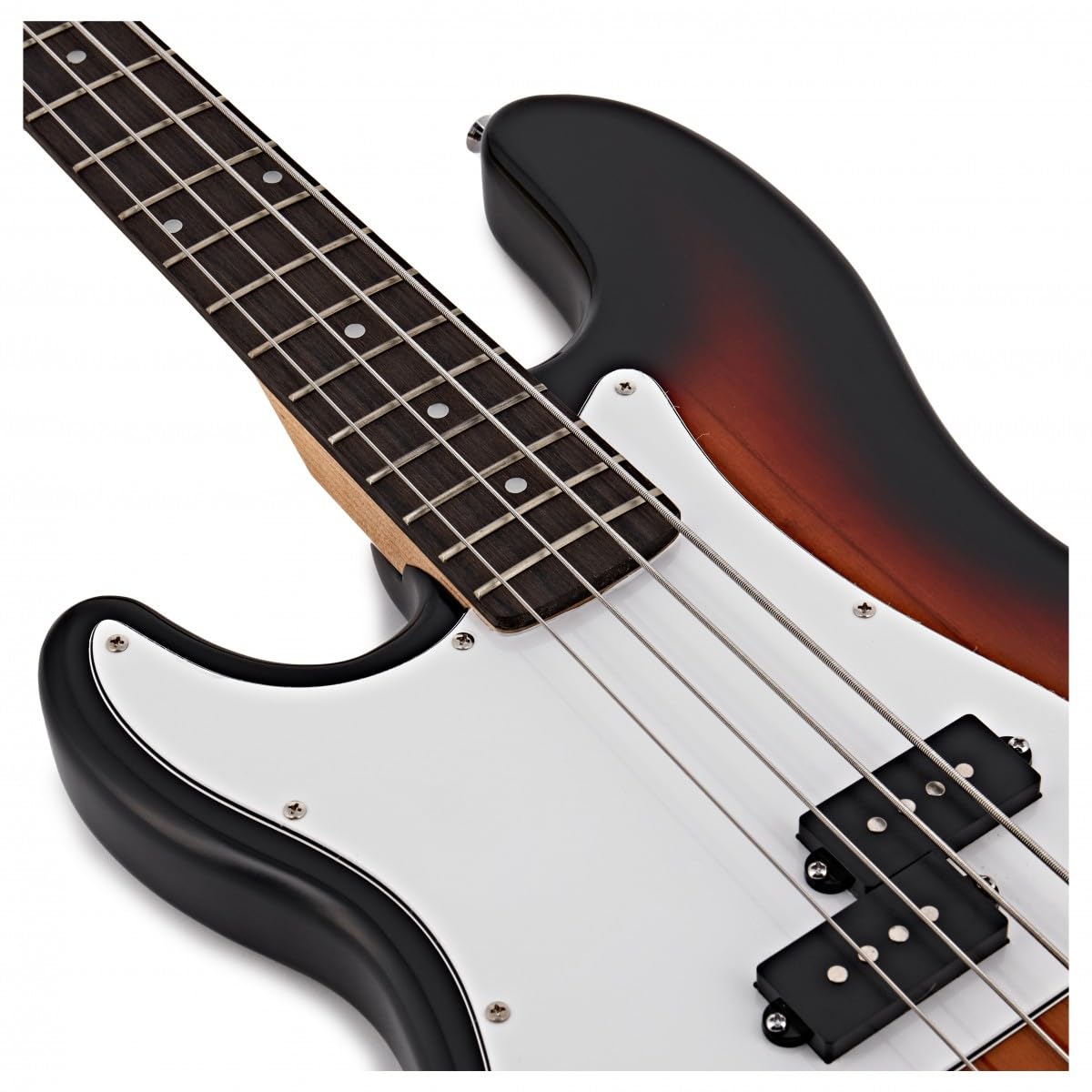 LA Linkshänder-Bassgitarre + 15-Watt-Verstärker mit Zubehör, Sunburst | Perfekter Bass für Jüngere Linkshänder-Anfänger, Klarer Druckvoller Ton, Leichte Hölzer, 15W-Verstärker Inklusive