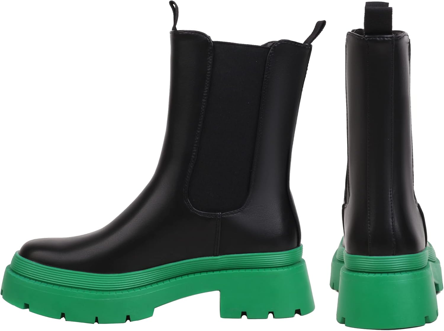 sun gurg Women's Chelsea Ankle Boots Mid-Calf Low Heel Platform Chunky Pull on Booties - Image 6