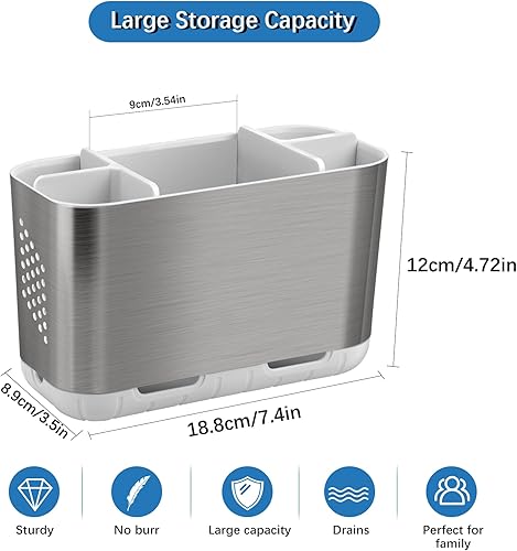 Miniatura 6 de Portacepillos de dientes para encimera organizadora de baño, desmontables, antideslizantes, grandes soportes para cepillos de dientes eléctricos, de
