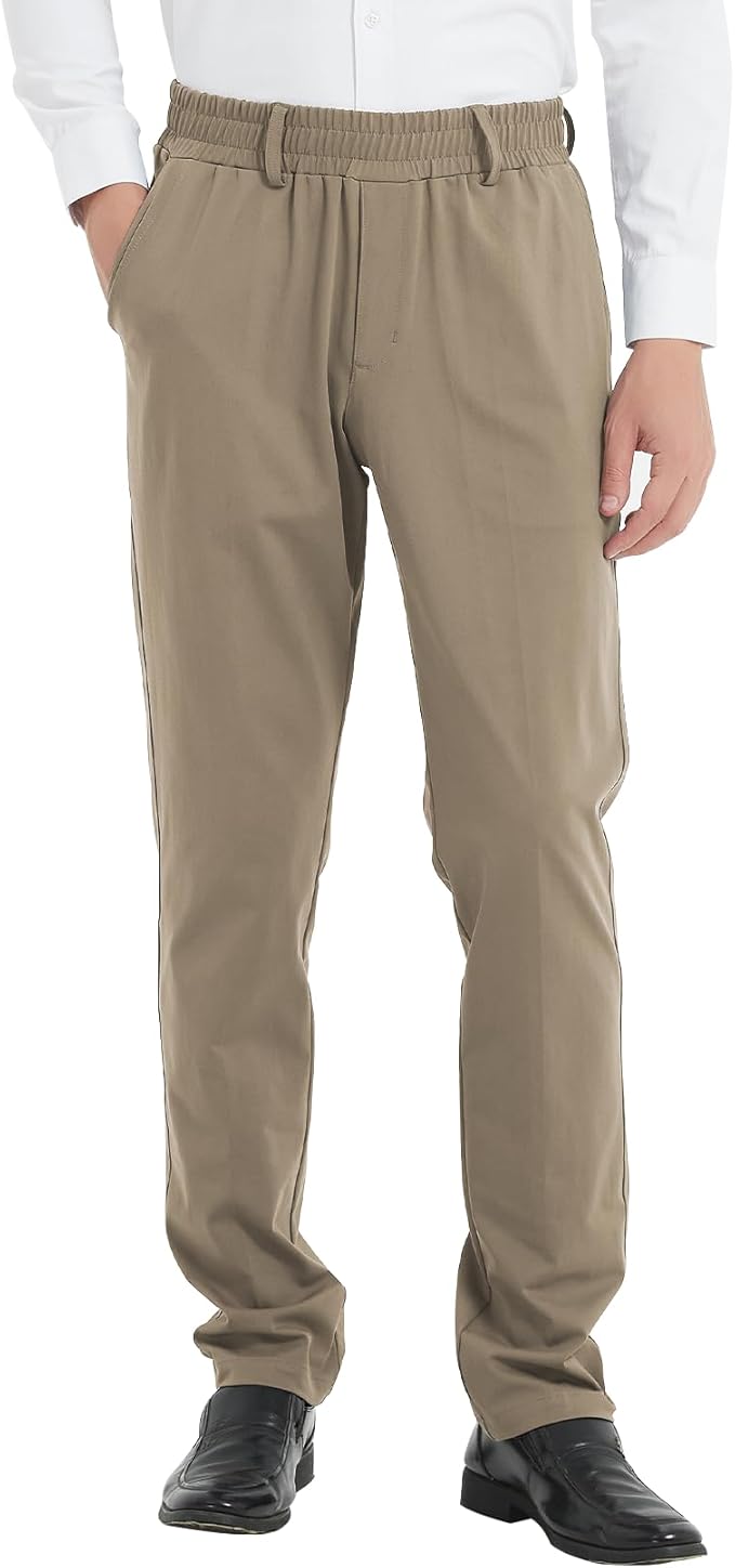 LETAOTAO Mens Elastic Waist Pants for Seniors High Stretch Expandable Waist Slacks for Elderly with Magnet Button