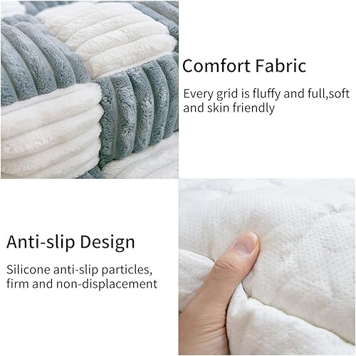 Miniatura 4 de VISTABLUE Shapeazy - Funda protectora de algodón para sofá, funda protectora de algodón, diseño de cuadros grandes (27.6 x 70.9 pulgadas, gris)