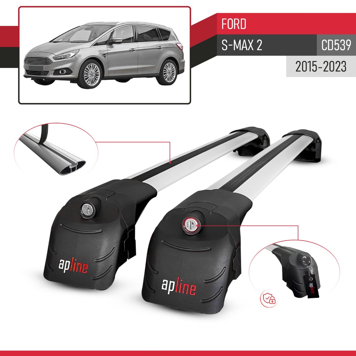 Kompatybilny z Fordem S-Max 2015-2023, bagażnik relingowy ACE-2, bagażnik dachowy, bagażnik do przewozu ładunku, SZARY