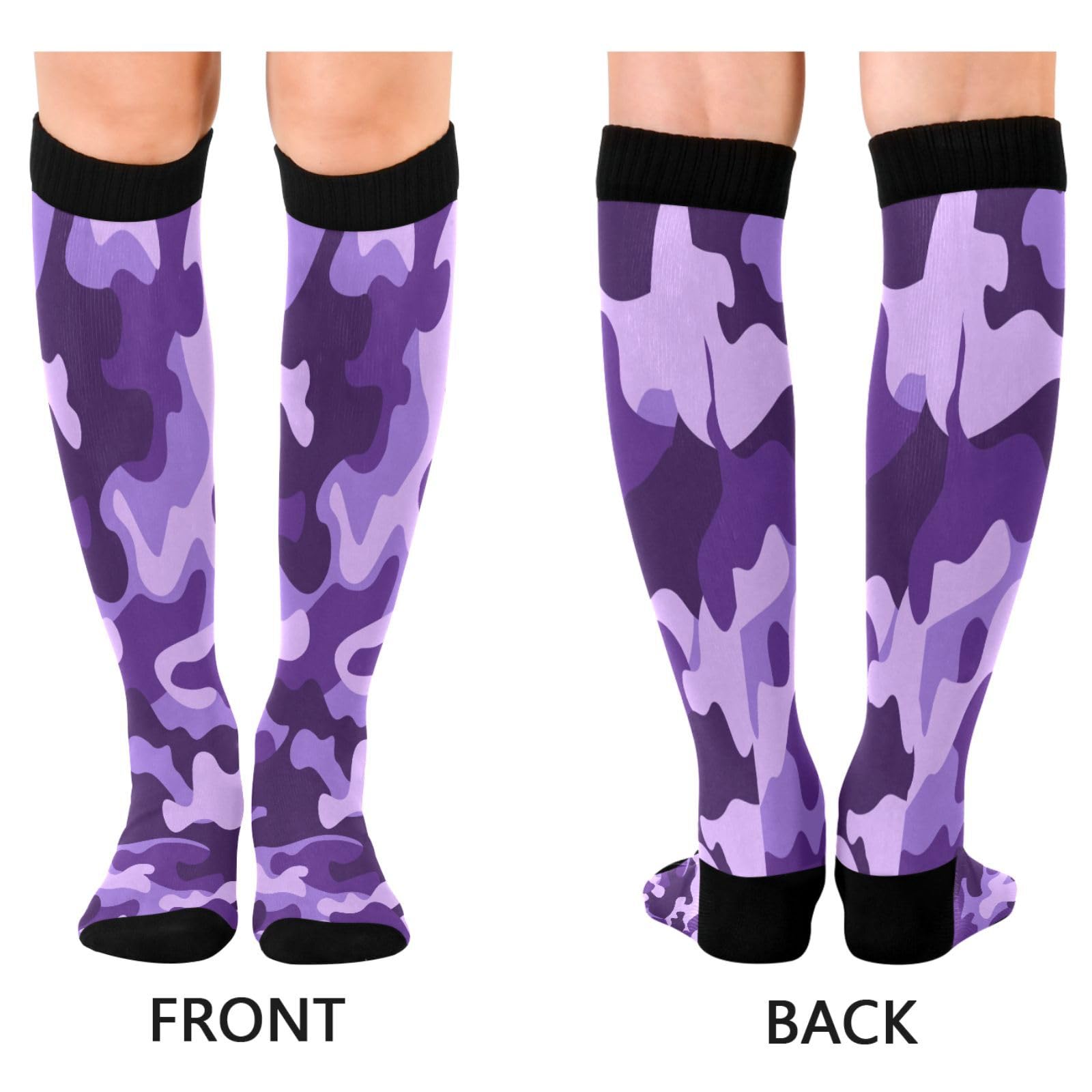 Ksajwzf Compression Socks for Men and Women Purple Camo Knee High Socks Support Military Camouflage for Athletic Sport Running Hiking Fitness