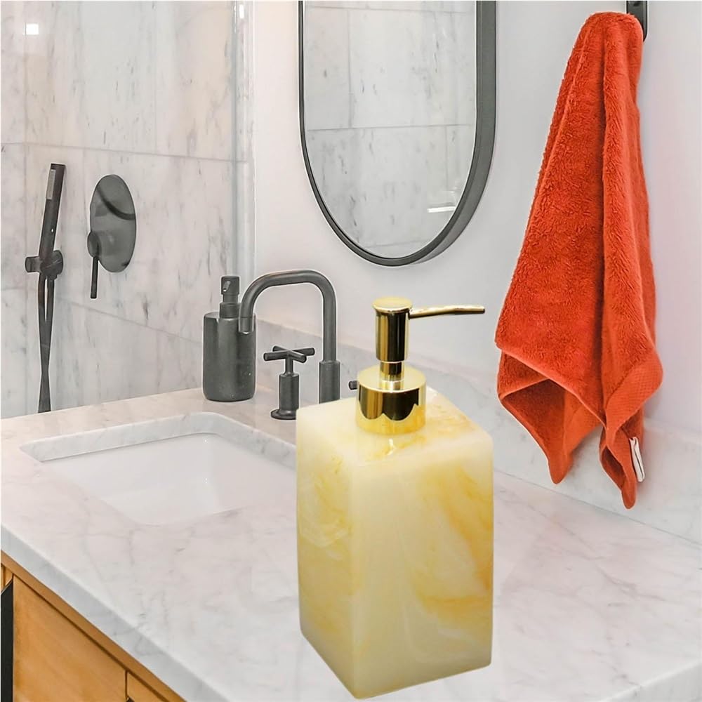 Dispenser per flacone con Pompa per Shampoo Liquido per Cucina Domestica Bianco Giallo (Nero 500 ml)