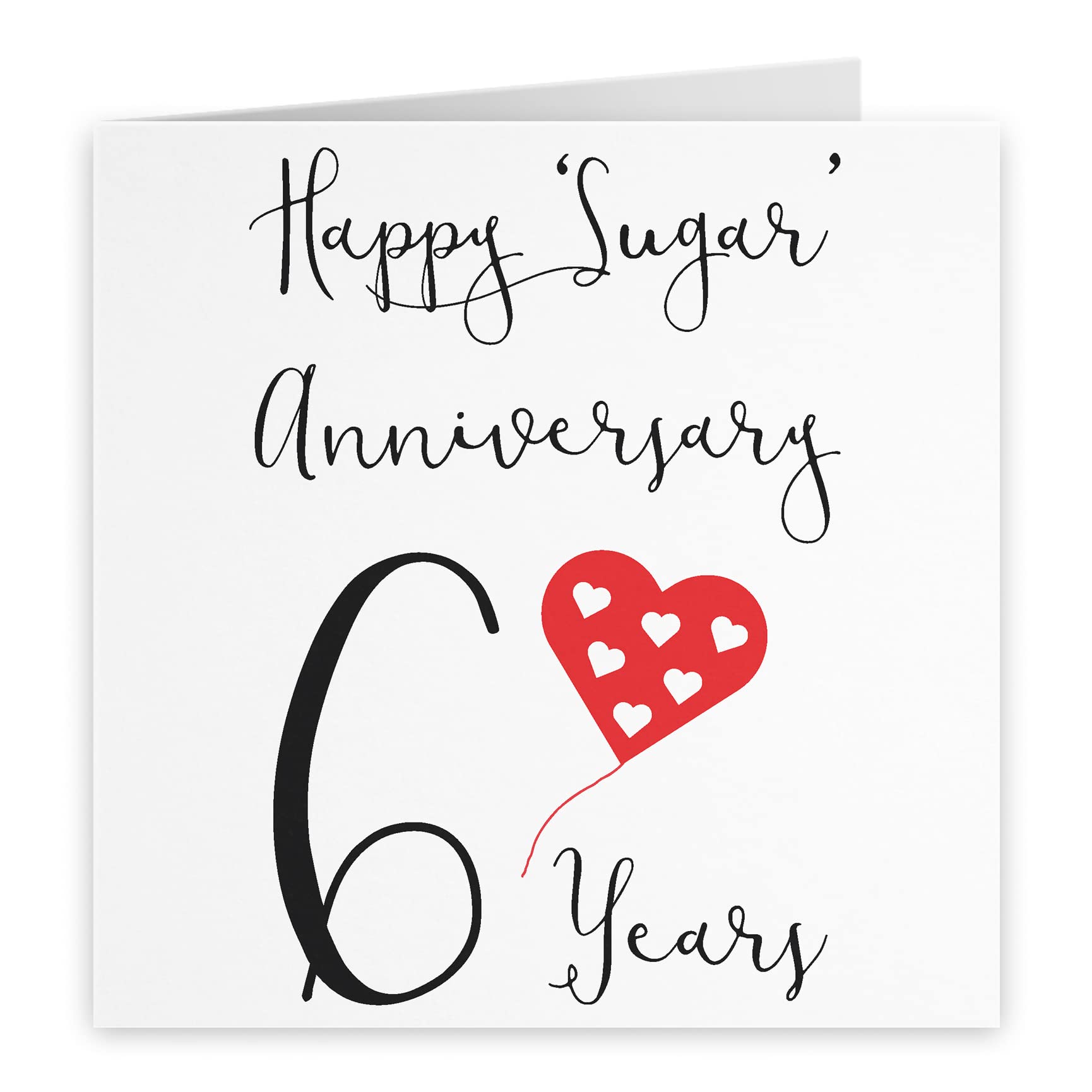 Hunts England, 6th Wedding Anniversary Card, Happy Sugar Anniversary, 6 Years, Red Heart Collection, 6th Anniversary - Image 2