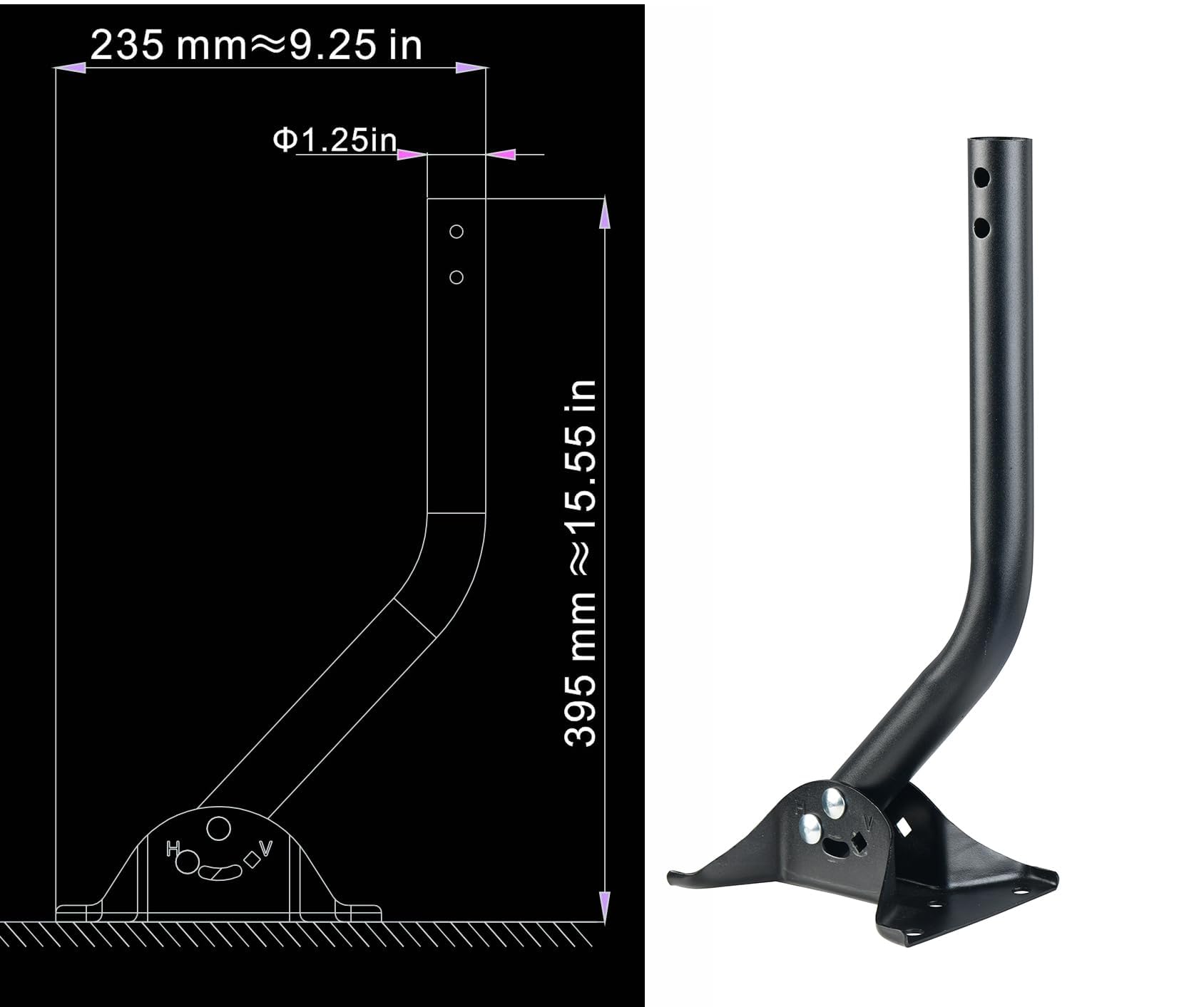 Supporto per antenna J-Pole regolabile da 1,25" di diametro esterno, supporto da parete con braccio da 16,5" per TV da esterno/soffitta, WiFi 4G/5G LTE, satellite e stazione meteorologica, palo rota