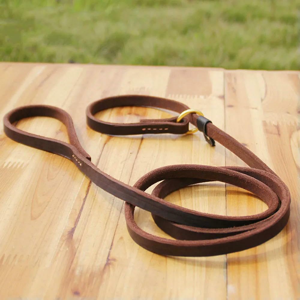 Laisse chien cuir véritable réglable chaîne dressage solide