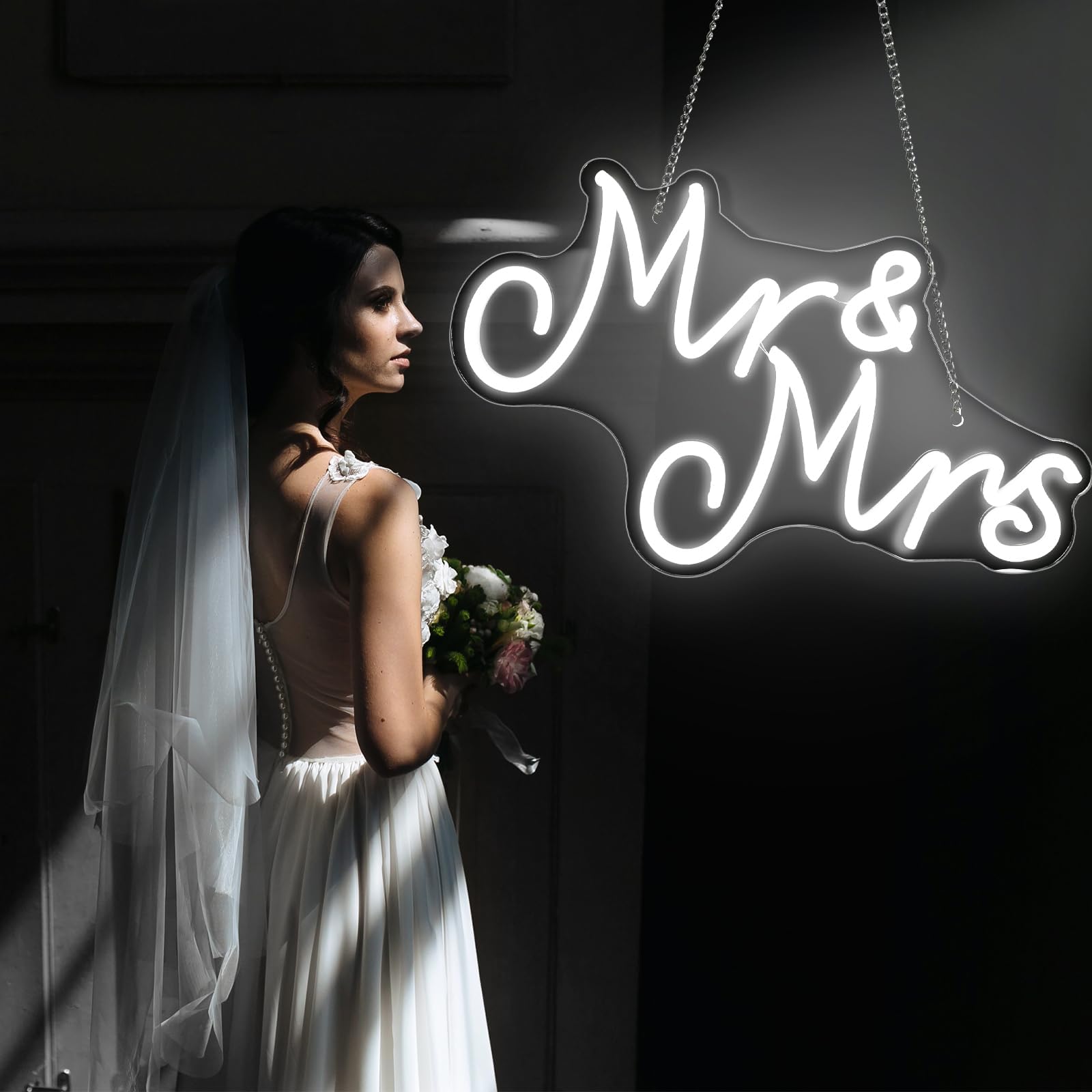 Letrero de neón para boda Mr and Mrs
