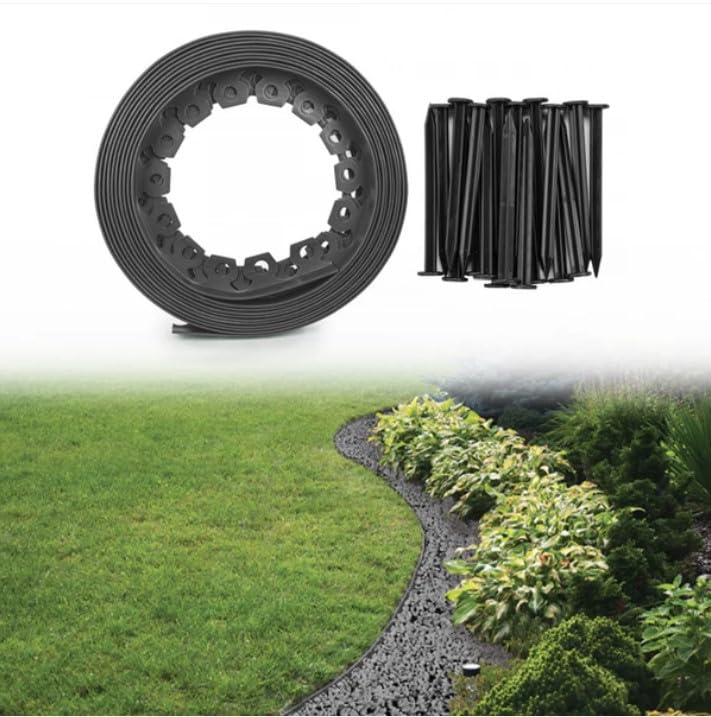 10 Meter Grey Lawn Border Set - 40mm Easy Garden Border with 20pcs. Pegs for Patio, Lawn, Pavement Decorations - Image 3