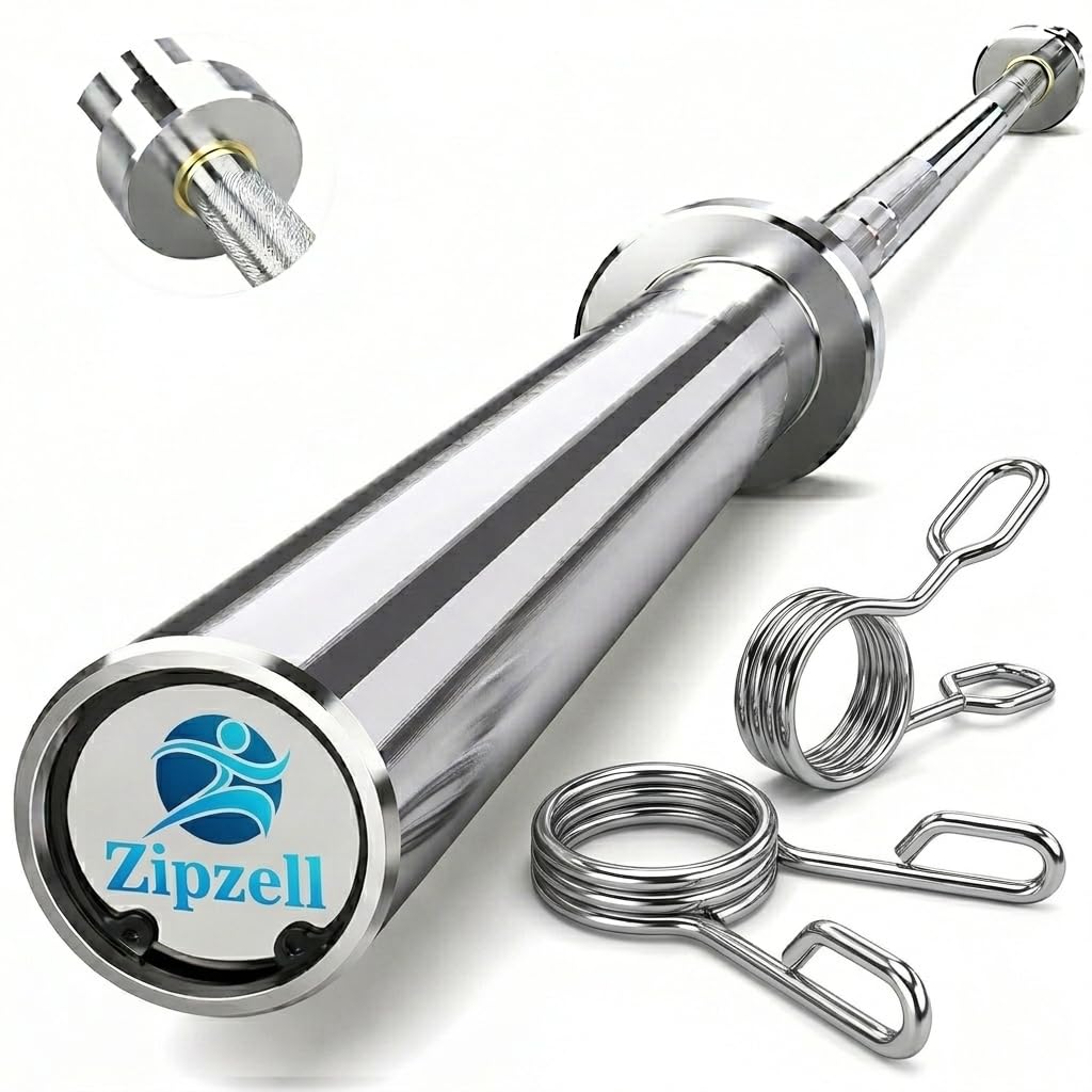 Sports Olympic Barbell Rod, 7 Feet Chrome Finish, 30mm Internal and 50mm Outer Diameter, with Spring Locks for Home & Commercial Gym, Silver-image-44
