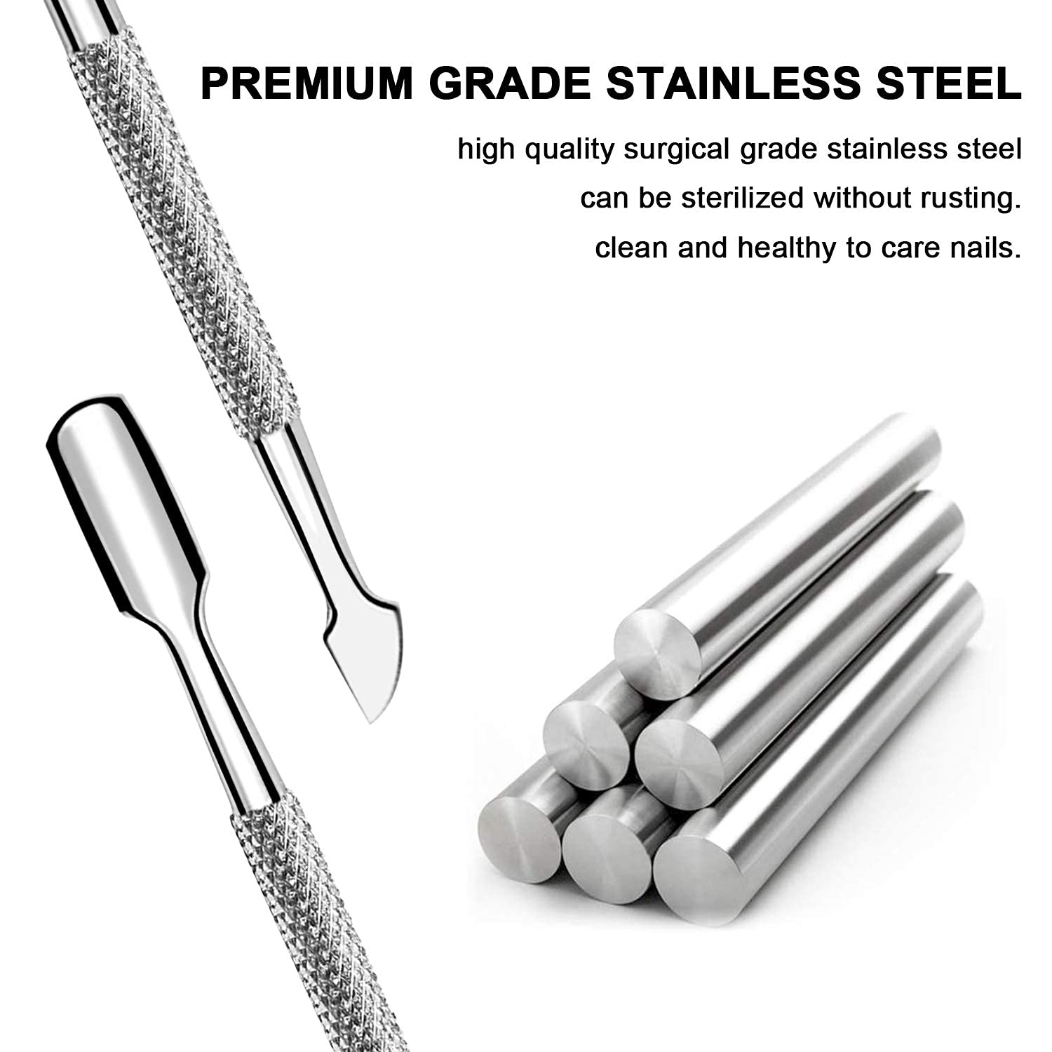 Cuticle Pusher and Cutter - Professional Stainless Steel Dual Head Cuticle Pusher UV Gel Polish Soak Off Remover Tool Nail.