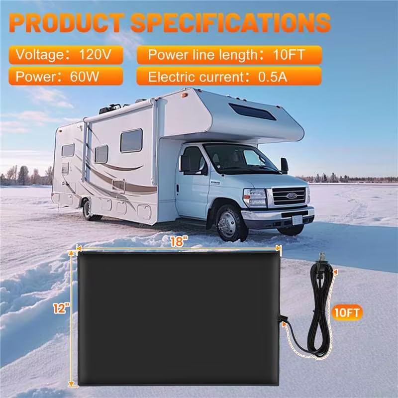 Image of 2-Pack RV Tank Heater Pad Set - 2X 12 inchx18 inch 120V Heating Mats with Auto Thermostat, RV Holding Tank Heater Pad for 50 Gal Fresh /Grey /Black Water Tanks in Campers, Trailers, Motorhomes & Boats